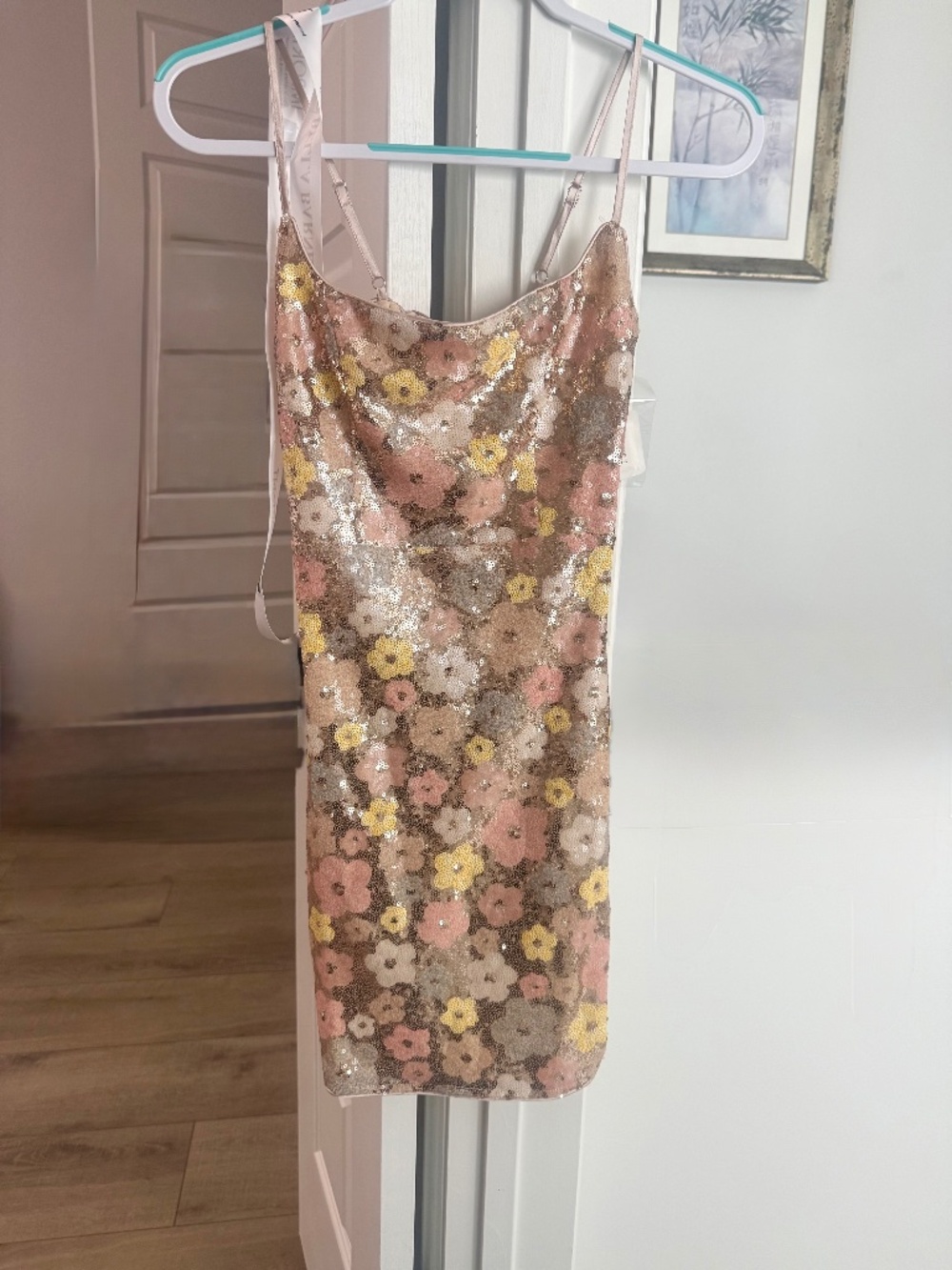 Bella Barnett Floral Sequin Mini Dress Lace-Up Back
